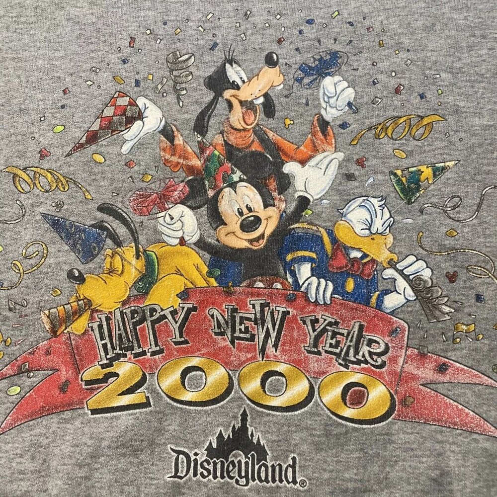 Vintage Y2K Disneyland Crew Neck Sweatshirt Size L/XL Heather Gray New Year 2000 - Picture 3 of 9